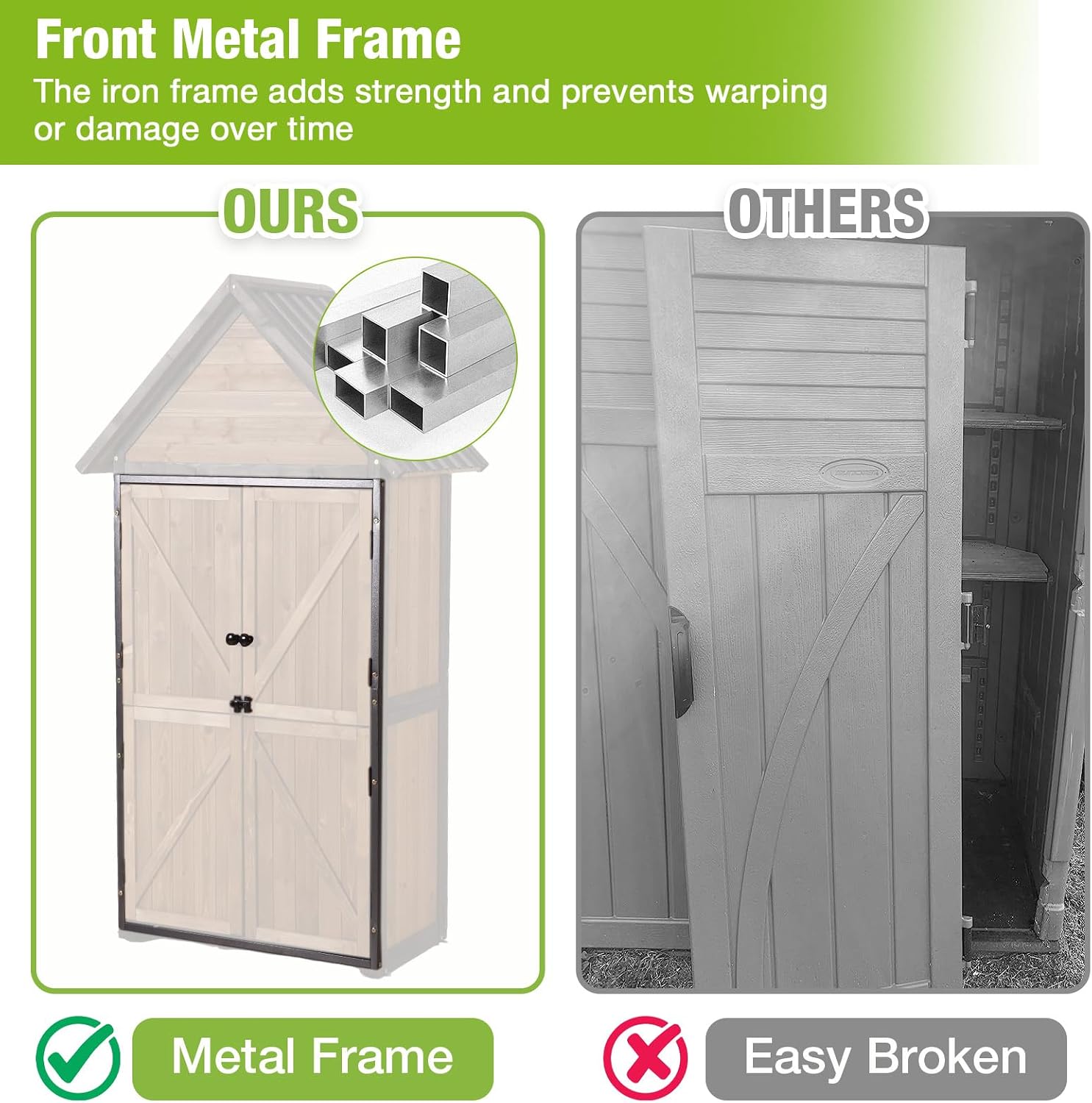 GUTINNEEN Shed Outdoor Storage Upgraded with Durable Front Metal Frame Garden Shed Tool Storage Cabinet with Wooden Floor Adjustable Shelfs 2.5 x 1.4FT （Brown）