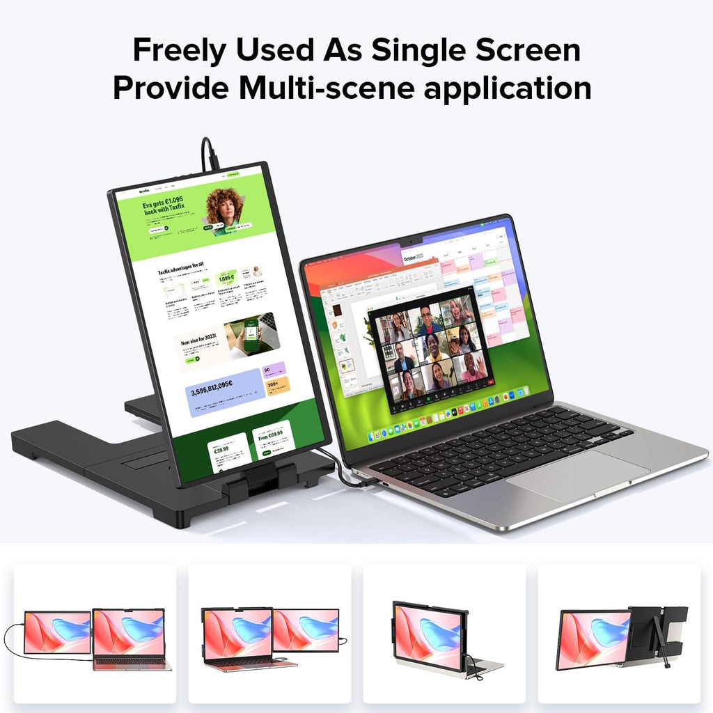 UPERFECT Laptop Screen Extender, 2K 14' 360°Unique Swivel Hinge w/ 180° Automatic Rotation, 2240x1400 QHD IPS Portable Monitor for 14'-17'' Laptops, Plug & Play with Mac, Wins, Dex (Only one Screen)