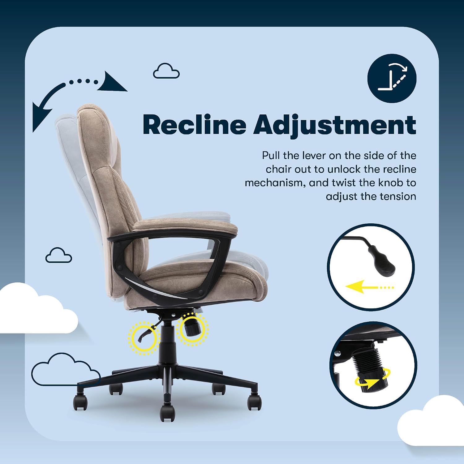Serta Comfort Eco Office Chair, Ergonomic Mid-Back with Lumbar Support, Semi-Plush Seat Cushion and Layered Body Pillows, Padded Armrests, Metal Swivel Base, Soft Velvet Fabric, Light Brown