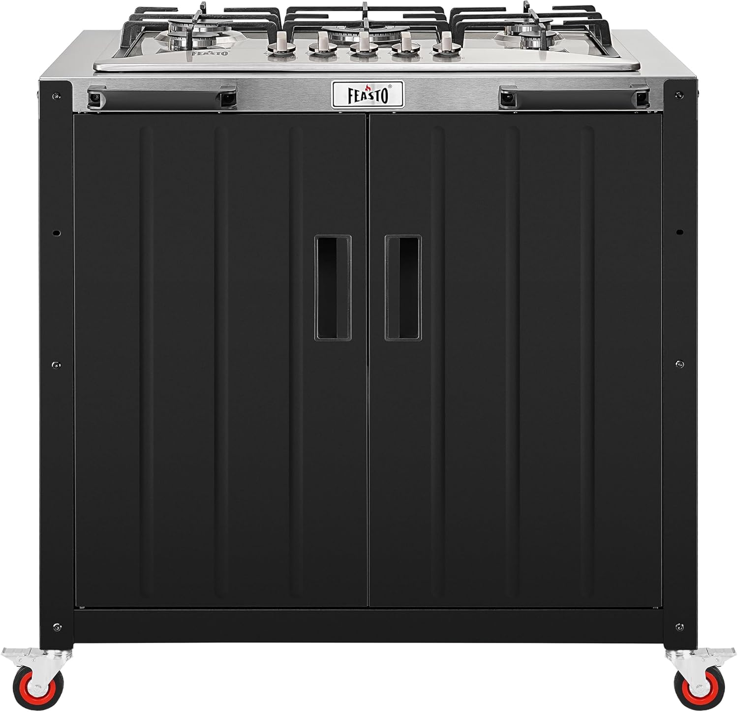 Feasto Gas Grill, Movable Outdoor Gas Stove Stainless Steel Top with Cabinet, 5 Burners with 36,200 BTUs, Outdoor Propane Grill for Outdoor Cooking, Ideal for Lawn & Garden, L35.4 x W24