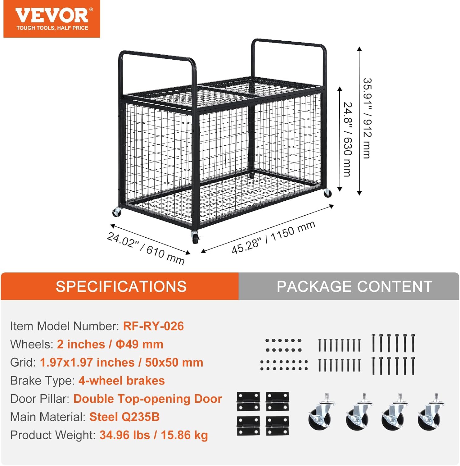 VEVOR Rolling Sports Ball Storage Cart, Lockable Basketball Cage with Double Lids, Sport Equipment Holder Organizer for Indoor Outdoor, Steel Storage Rack for Garages, Playgroup, Gym and Schools