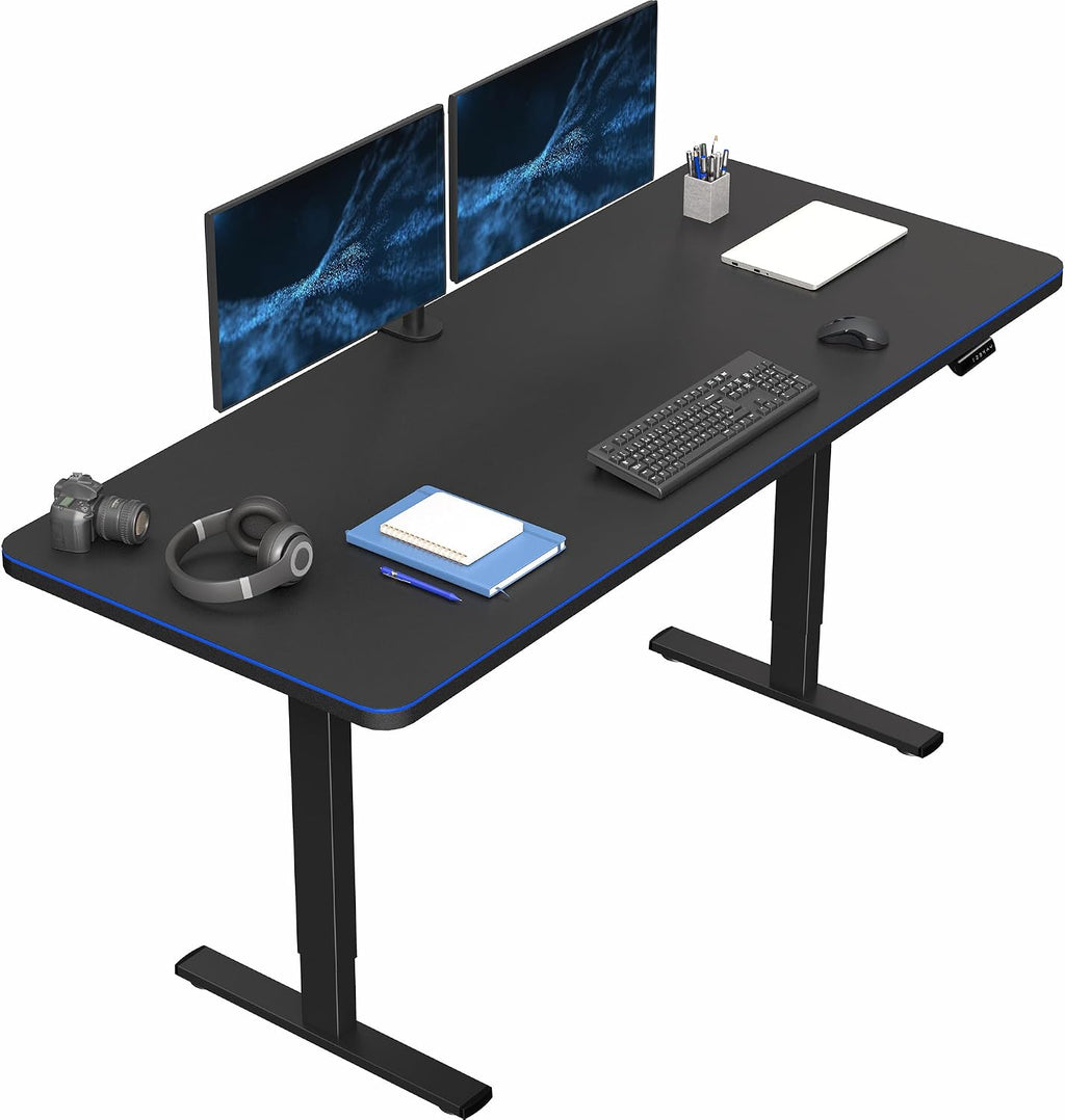 VIVO Electric 71 x 30 in Standing Desk with Full-Size RGB Mouse Pad, Memory Height Adjustment, 1B Series, Holds 220 lbs, Black Top Black Frame, DESK-KIT-1B7BP