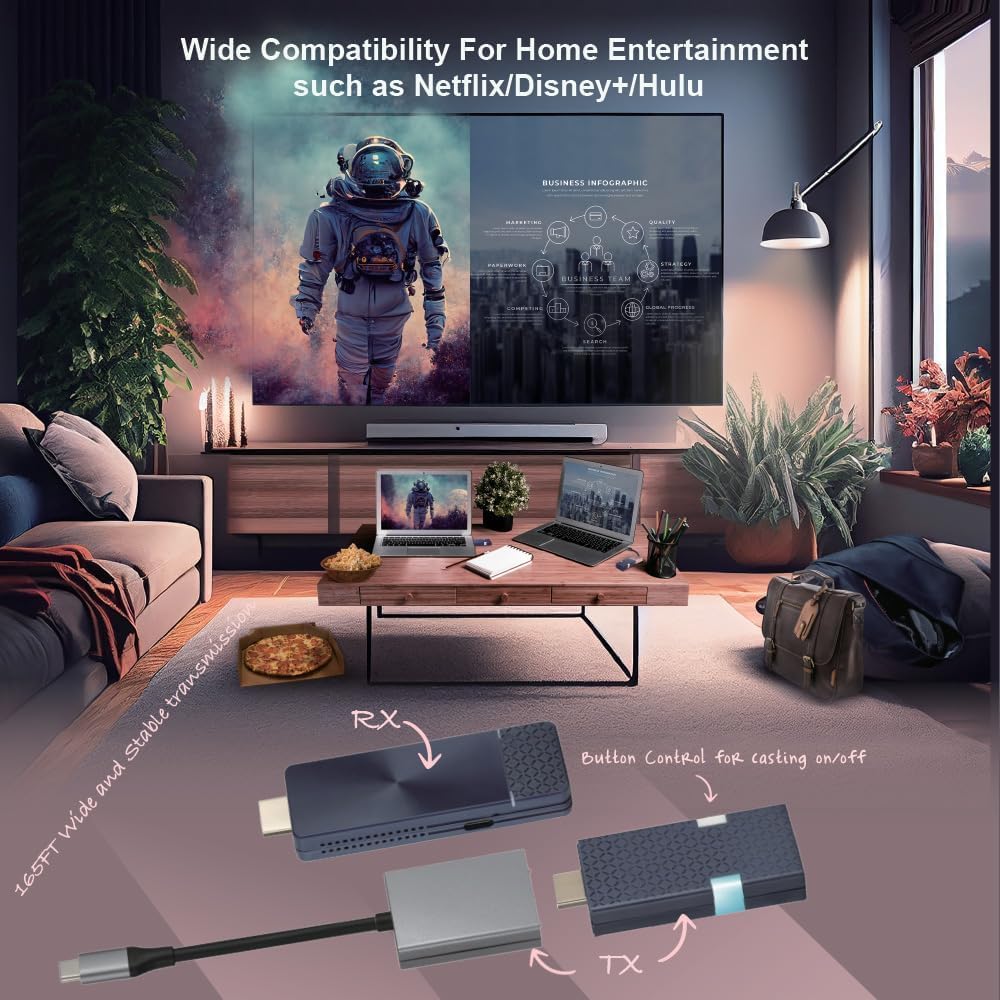 QuattroPod Lite II, Wireless Display, 5G Wireless HDMI Extender and Receiver, 4K@30Hz, Support AirPlay, Miracast, Chromecast, Transmitter and Receiver