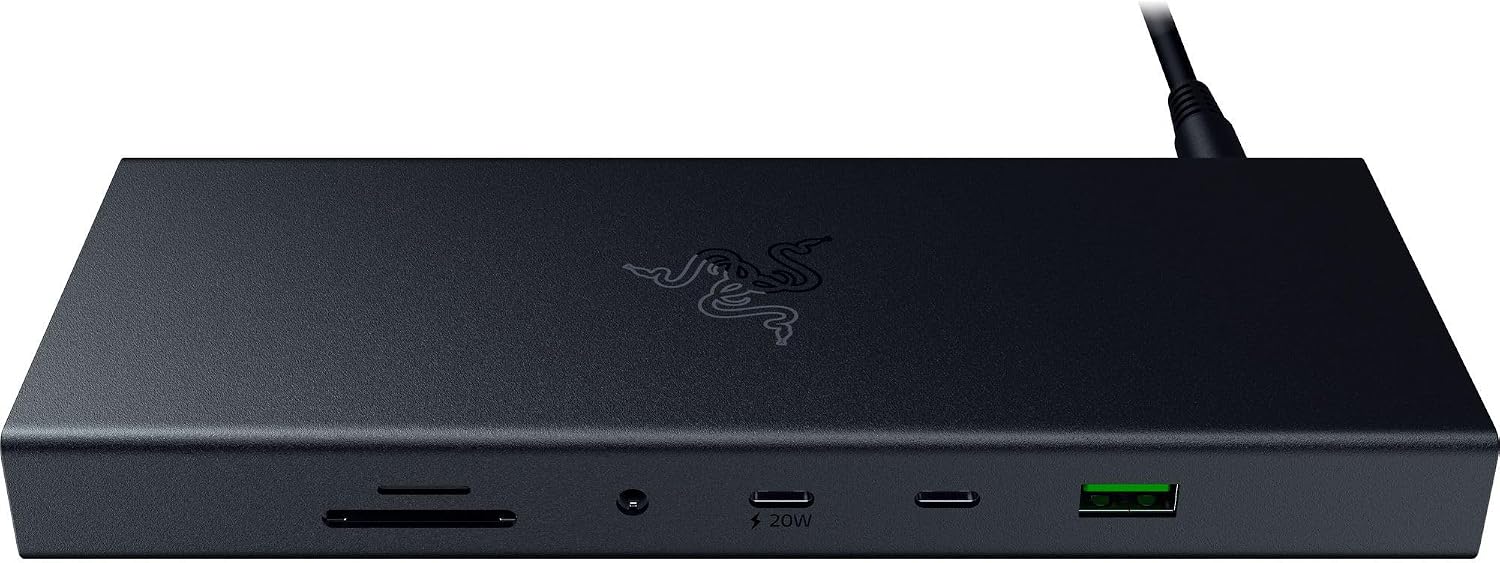 Razer USB 4 Dock: 14 Ports (Type C, Type A, HDMI, DP, Ethernet, SD, 3.5mm) - Dual Monitor Up to 4K 120 Hz - Laptop & Phone Fast Charge - Durable Lightweight Casing - Windows & Mac Compatible - Black