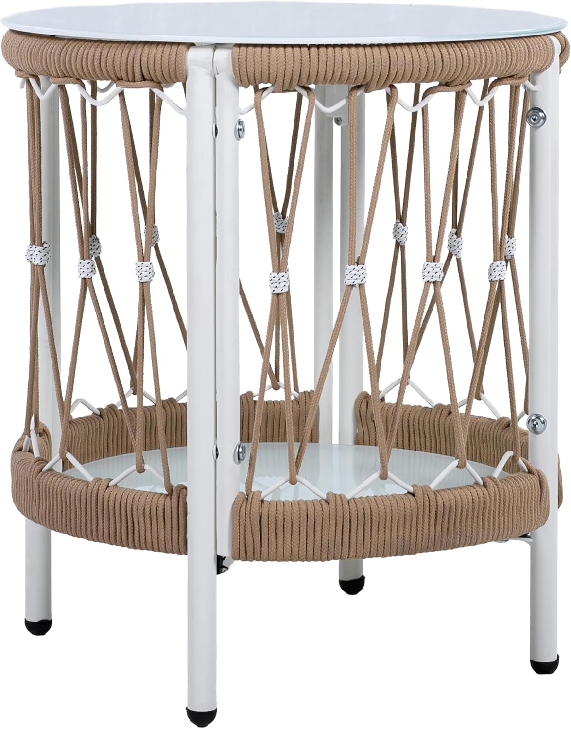 Christopher Knight Home Janna 3-Piece Bohemian Outdoor Patio Furniture Set, Set of 2 Swivel Lounge Chairs with Cushions & Glass Top Side Table, Patio Conversation Set for Garden, Beige + Natural