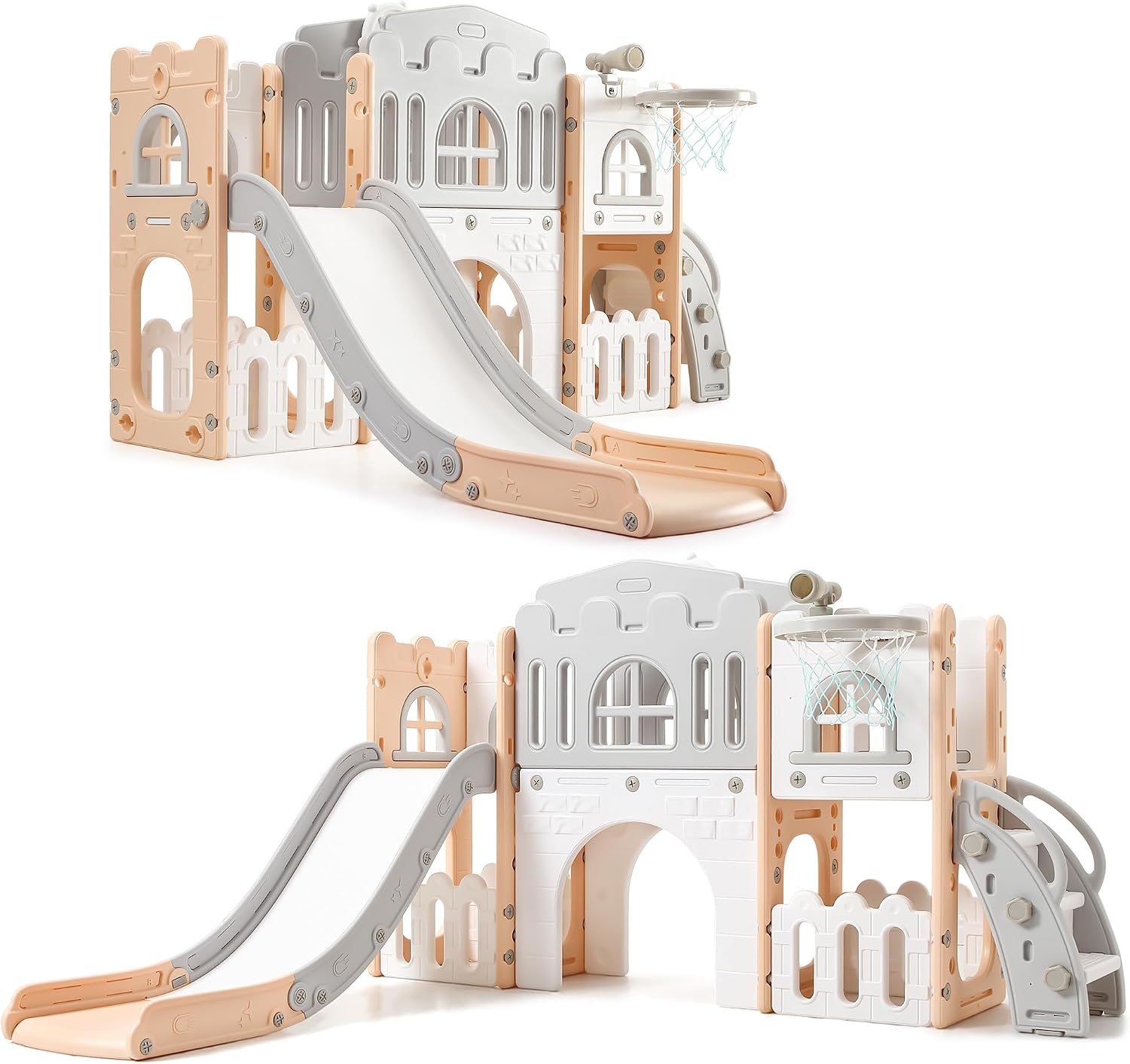 Garvee Toddler Slide 8 in 1 Toddler Playset for Toddlers Age 1-3, Baby Playset for Indoor Outdoor Playground with Climber, Crawling Tunnel, Basketball Hoop, Telescope, Toy Storage