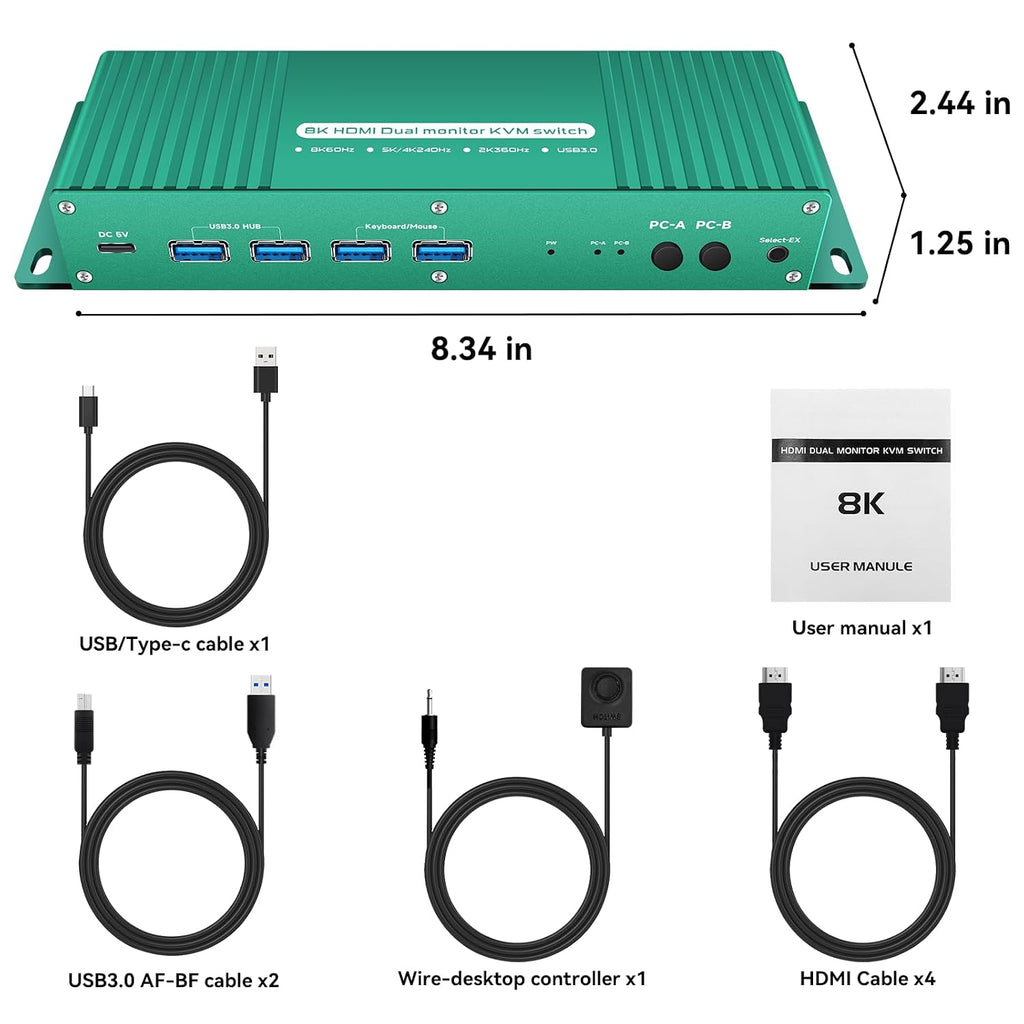 HDMI kvm Switch 2 Monitors 2 Computers 4k 240hz 2 pc 2 Monitor 5k 240hz hdmi2.1 kvm Switches 2 in 2 Out 4k 144hz Hdmi kvm 1440p 120hz 144hz 165hz FreeSync G-SYNC