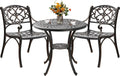 3 Piece Outdoor Dining Set,Cast Aluminum Bistro Set with Umbrella Hole, All Weather Patio Furniture Set, Small Patio Dining Set for Garden/Balcony/Deck Bronze (Flower Backrest)