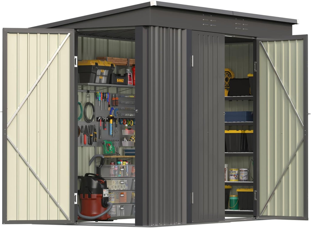 Patiowell 8x4 FT Outdoor Storage Shed, Metal Tool Sheds with 3 Doors, Black