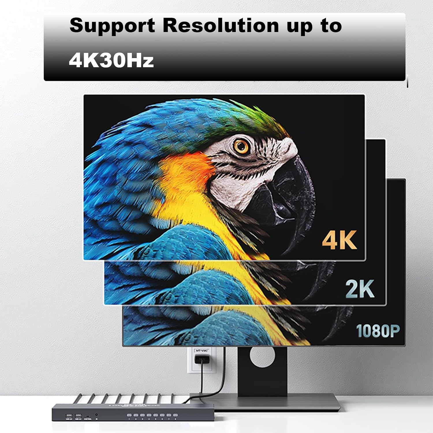 KVM Switch HDMI 8 Port, MT-VIKI 4K@30Hz USB HDMI KVM Switch 8 in 1 Out w/KVM Cables, 4 USB 2.0 Hubs Desktop Selector IR Remote & Rack Ears