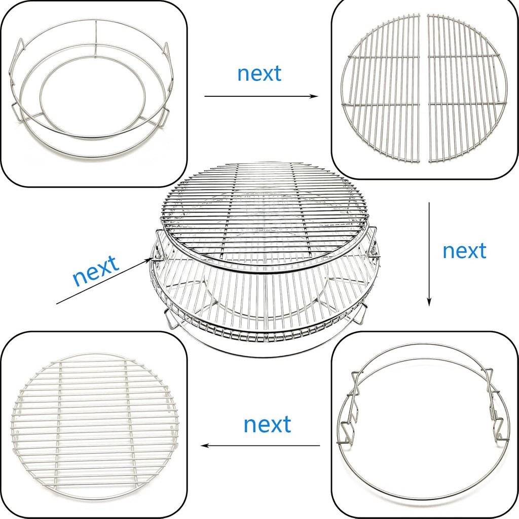 Multi-Level Base Rack Grill Cooking Grates Stack Rack System Kit for BGE, Big Green Egg XL, Kamado Joe Big Joe Smokers 24-inch Charcoal Grill，Expander Rack Cooking Basket Cooking Rack Eggspander Grid