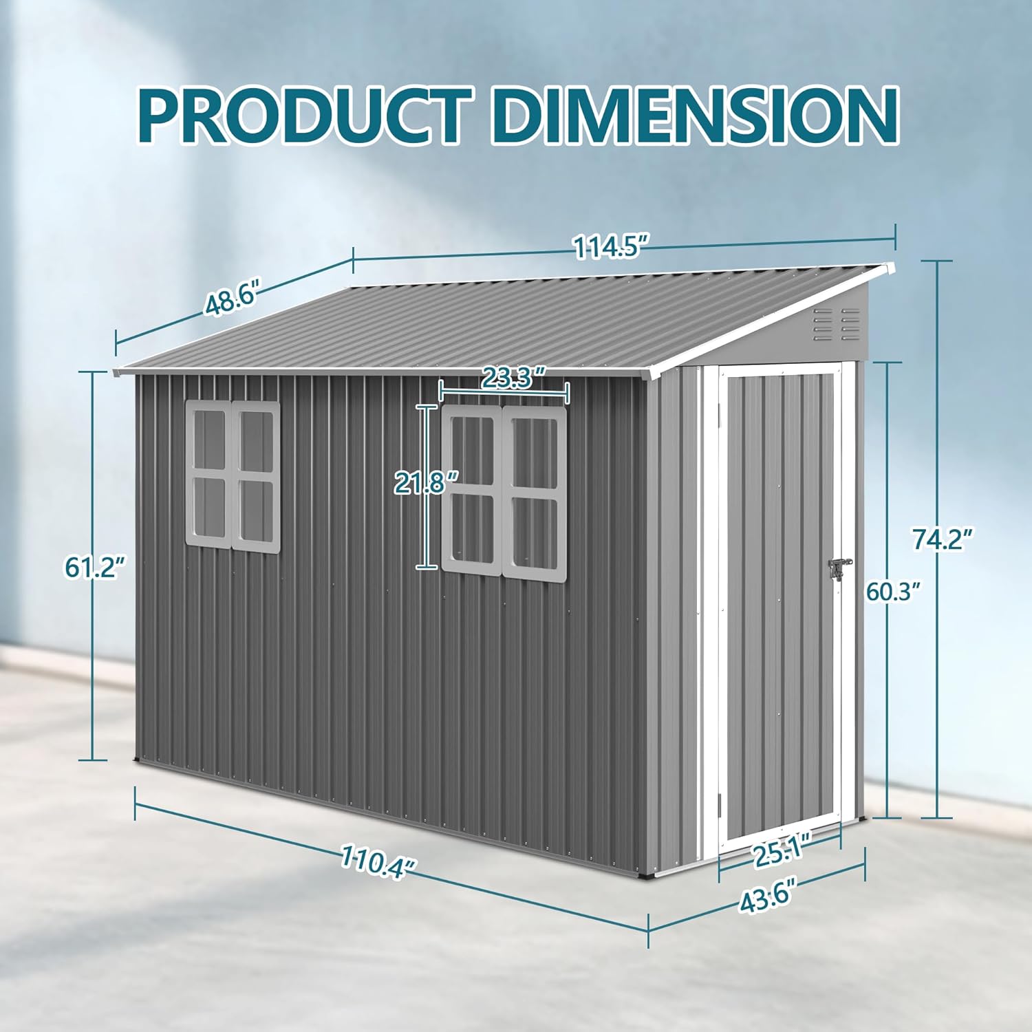 4x10FT Lean to Shed with Floor Frame & Windows, Metal Outdoor Storage Shed, Large Tool Shed for Garden Backyard Patio Storage,Outside Lean to Waterproof Shed, Gray