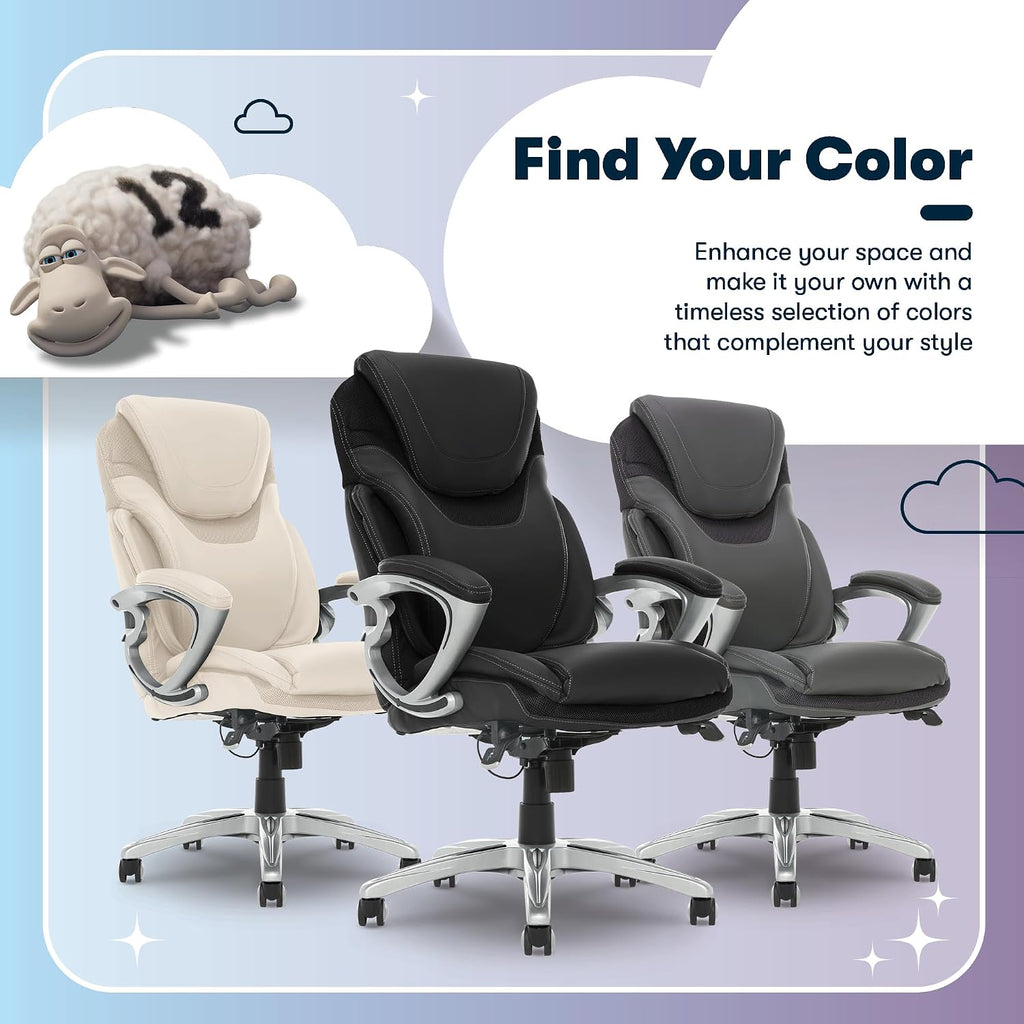 Serta Bryce Executive Office Chair - Ergonomic Computer DeskChair with Lumbar Technology - Adjustable Height - Memory Foam Body Pillows - 360° Swivel Rolling Base - Bonded Leather - Black
