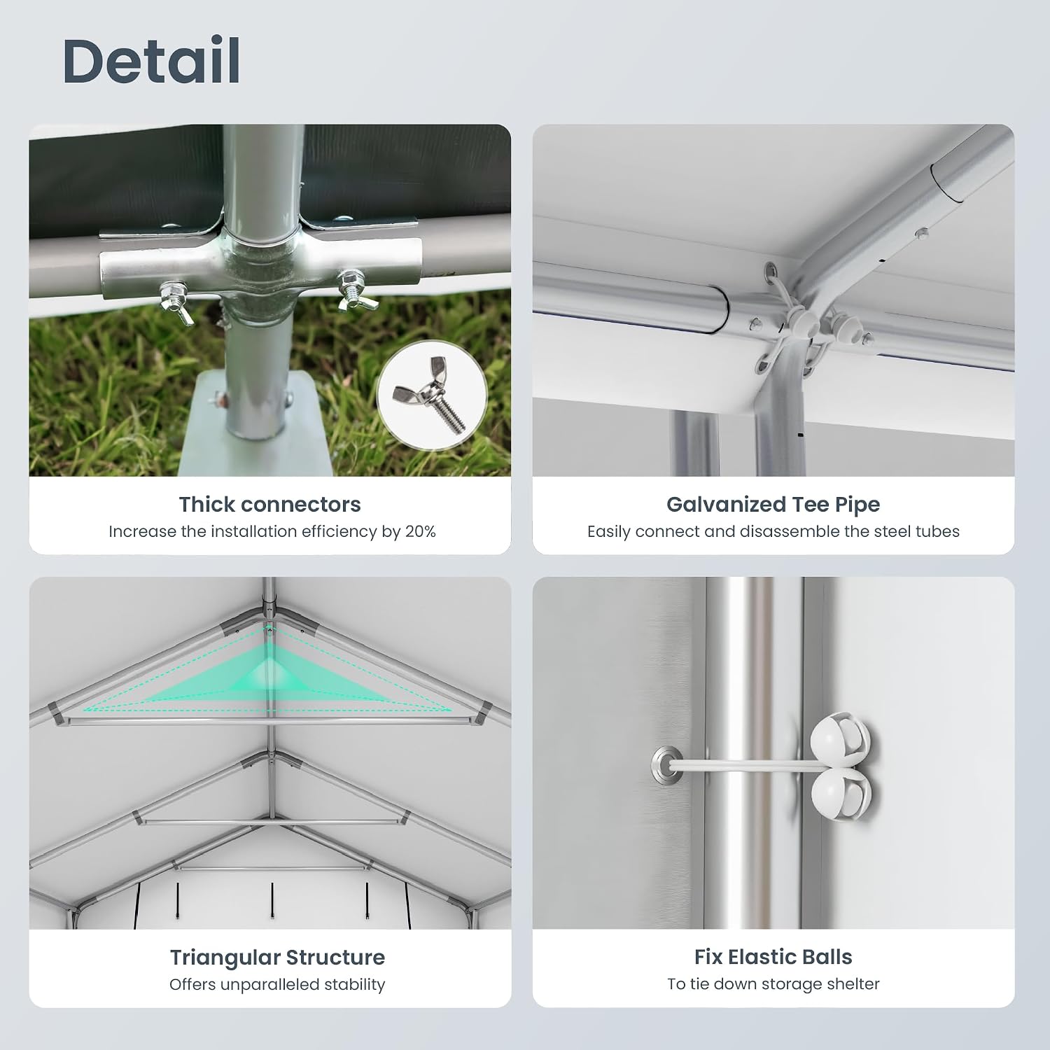 PHI VILLA 10X15ft Carport, Portable Carports Outdoor Storage Shelter Shed Garage Canopy with Roll up Zipper Doors & Vents Waterproof UV Resistant Garages Tent for Cars,Boats,Tools, Motorcycle, Gray