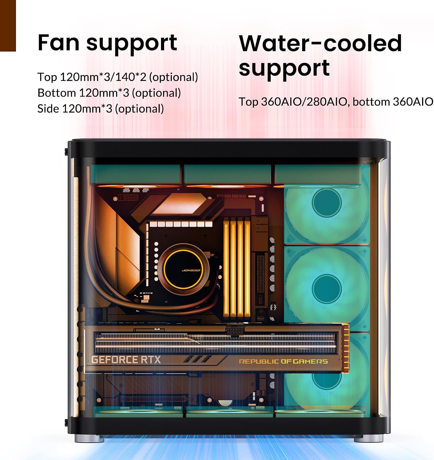 JONSBO TK-2 Black ATX Mid-Tower Pc Case,Hyperboloid Glass Design, Separated Cabinet Structure, Al Alloy Shell Desktop Computer Case, Support BTF Motherboard/ATX Power supply/360 AIO, Black