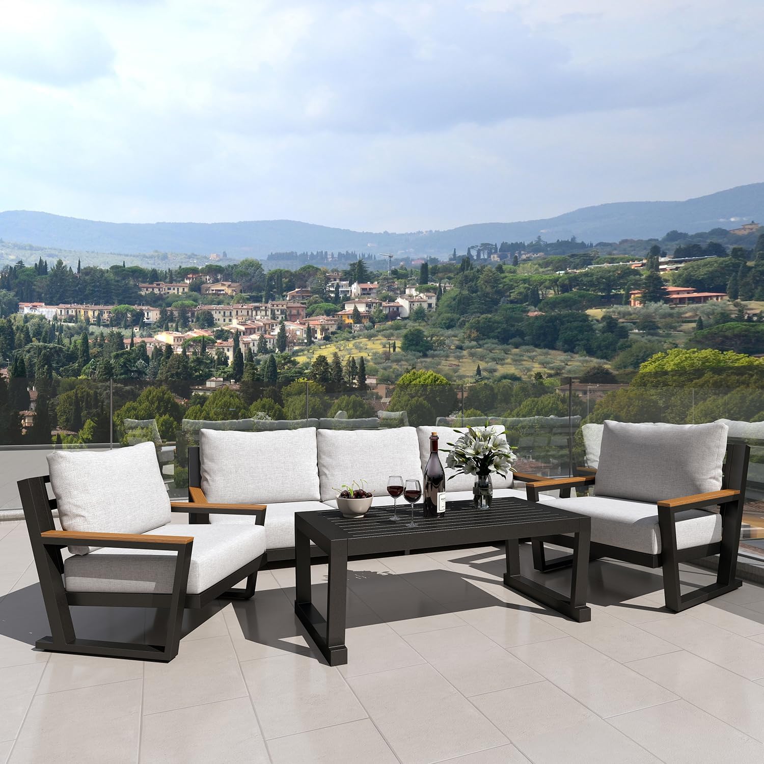Aluminum Patio Furniture Set, All Weather Rust Proof Outdoor Conversation Set with Washable Cushions, Metal Frame Sofa for Poolside Backyard Garden Balcony Grey