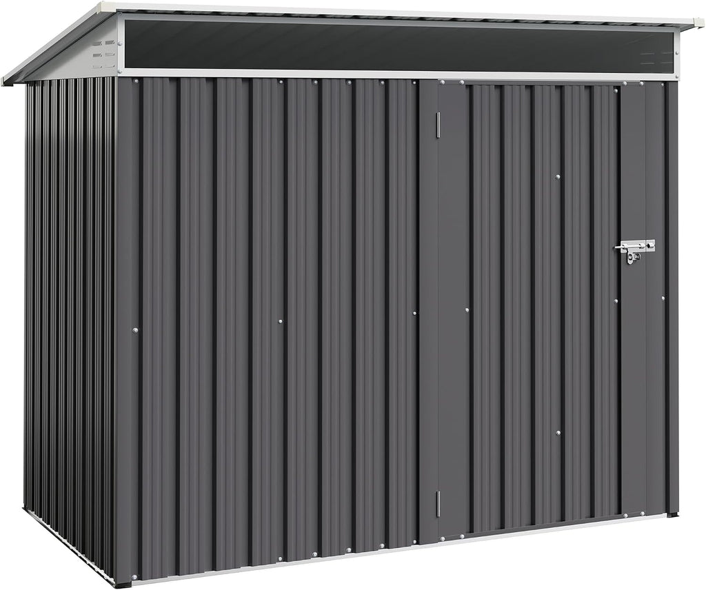 Shintenchi 6x4 FT Outdoor Storage Shed with Window, Outdoor Waterproof Storage Shed Metal Garden Shed with Lockable Single Door, Weather Resistant Tool Storage House Shed for Garden,Backyard,Gray