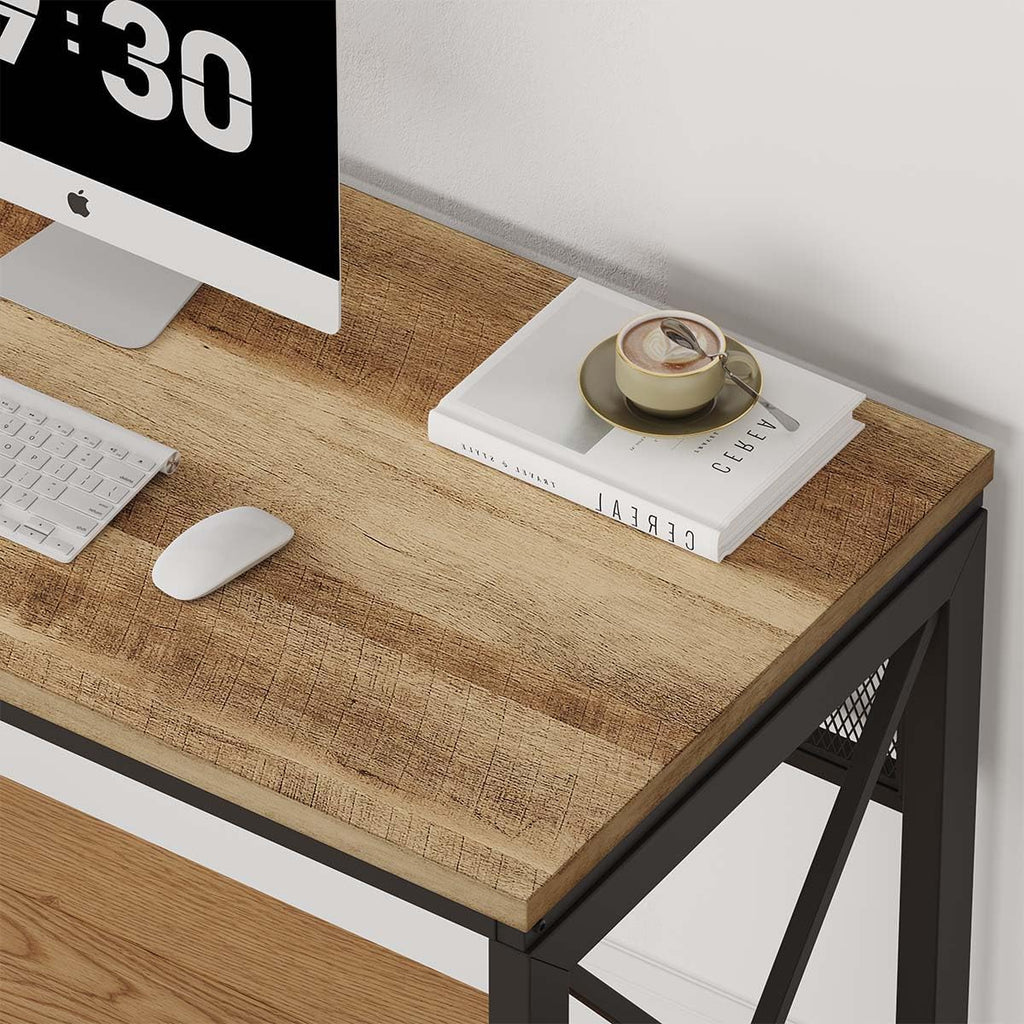 BON AUGURE Farmhouse Computer Desk, Modern Industrial Home Office Desks, Wood Metal Study Writing Table, Sturdy Gaming Desk (Vintage Oak, 54 Inch)