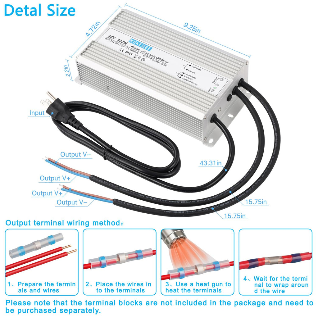 LED Driver 36V 800W Waterproof Power Supply AC90-135V to DC36V22.2A IP67 Waterproof Low Voltage Converter Suitable for Outdoor LED Lighting Sign Advertising Light Box and 36V DC Equipment