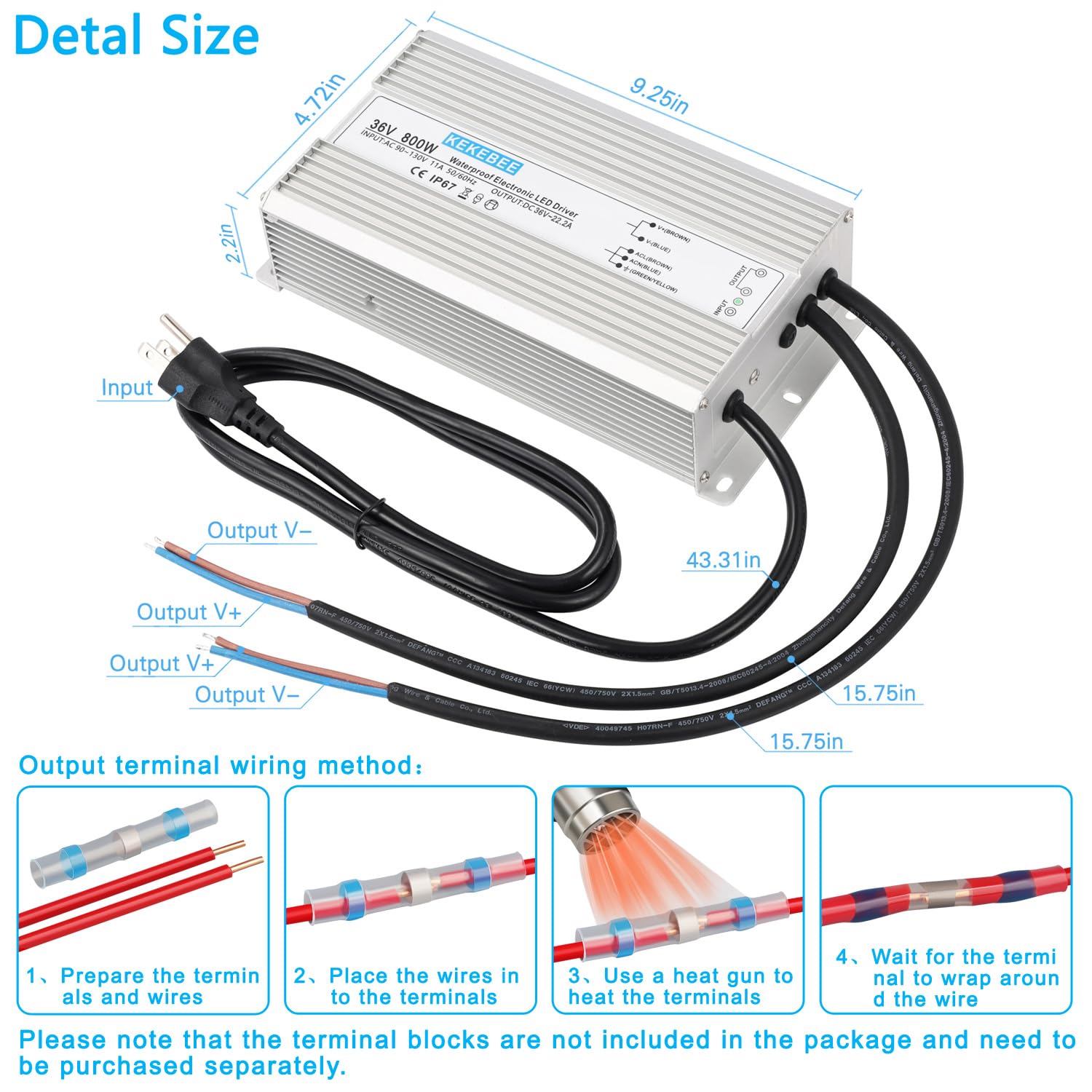 LED Driver 36V 800W Waterproof Power Supply AC90-135V to DC36V22.2A IP67 Waterproof Low Voltage Converter Suitable for Outdoor LED Lighting Sign Advertising Light Box and 36V DC Equipment