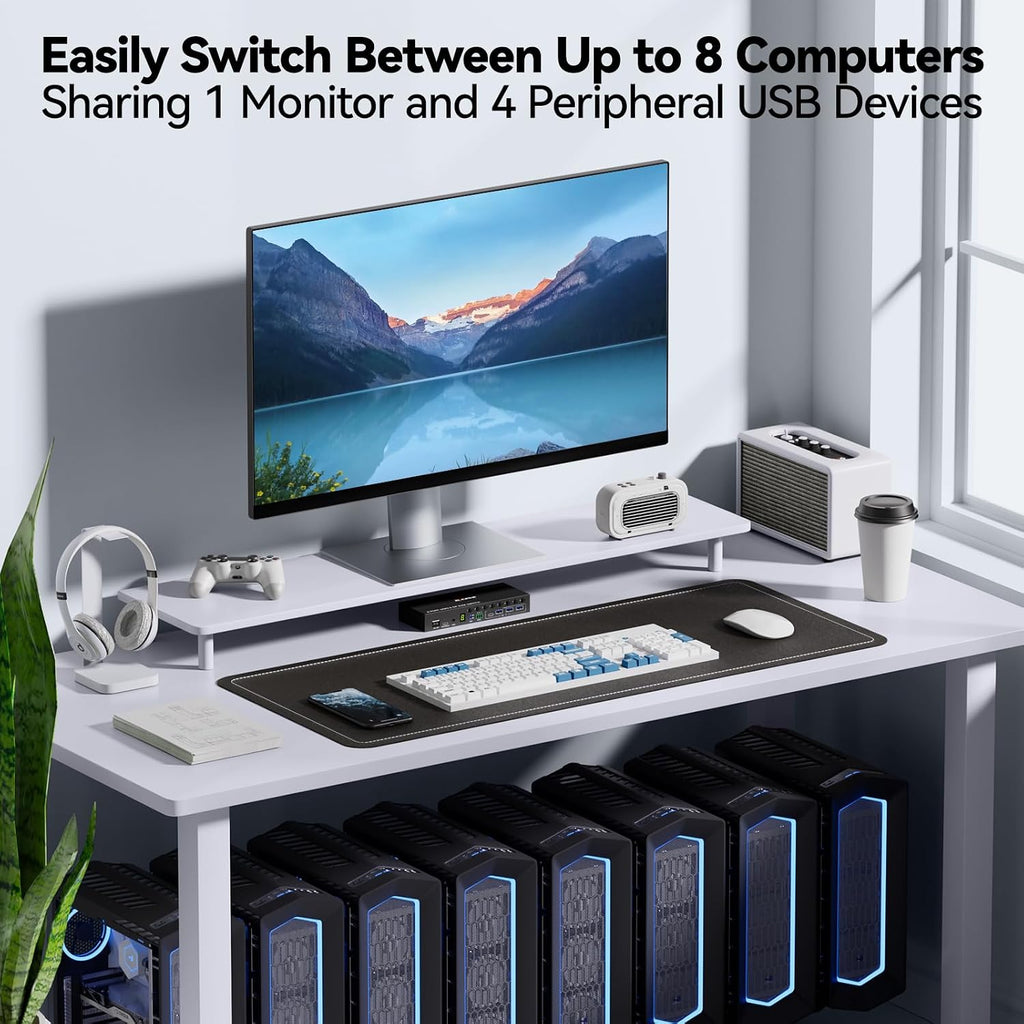 8 Port DisplayPort KVM Switch 4K@60Hz EDID Simulation, USB 3.0 DP KVM Switch for 8 Computers Share 1 Monitor and 4 USB Devices, Audio RS232,Wired Remote, 12V Power Supply & 8 USB Cables Included