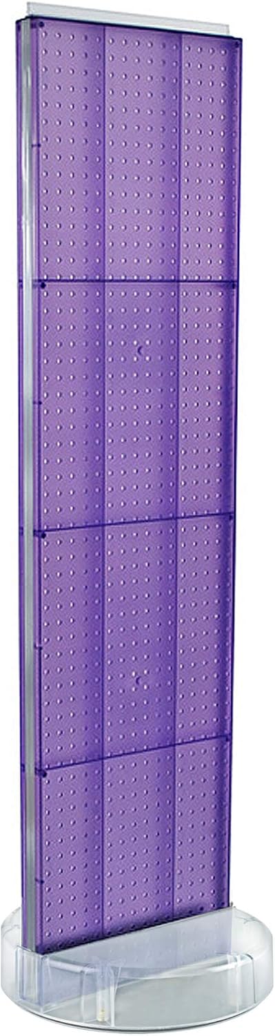 Azar Displays 700780 TWO-SIDED PEGBOARD FLOOR DISPLAY W/C-CHANNEL SIDES ON REVOLVING ROUND STUDIO BASE. PANEL SIZE: 16'W X 60'H, (Purple Fusion)