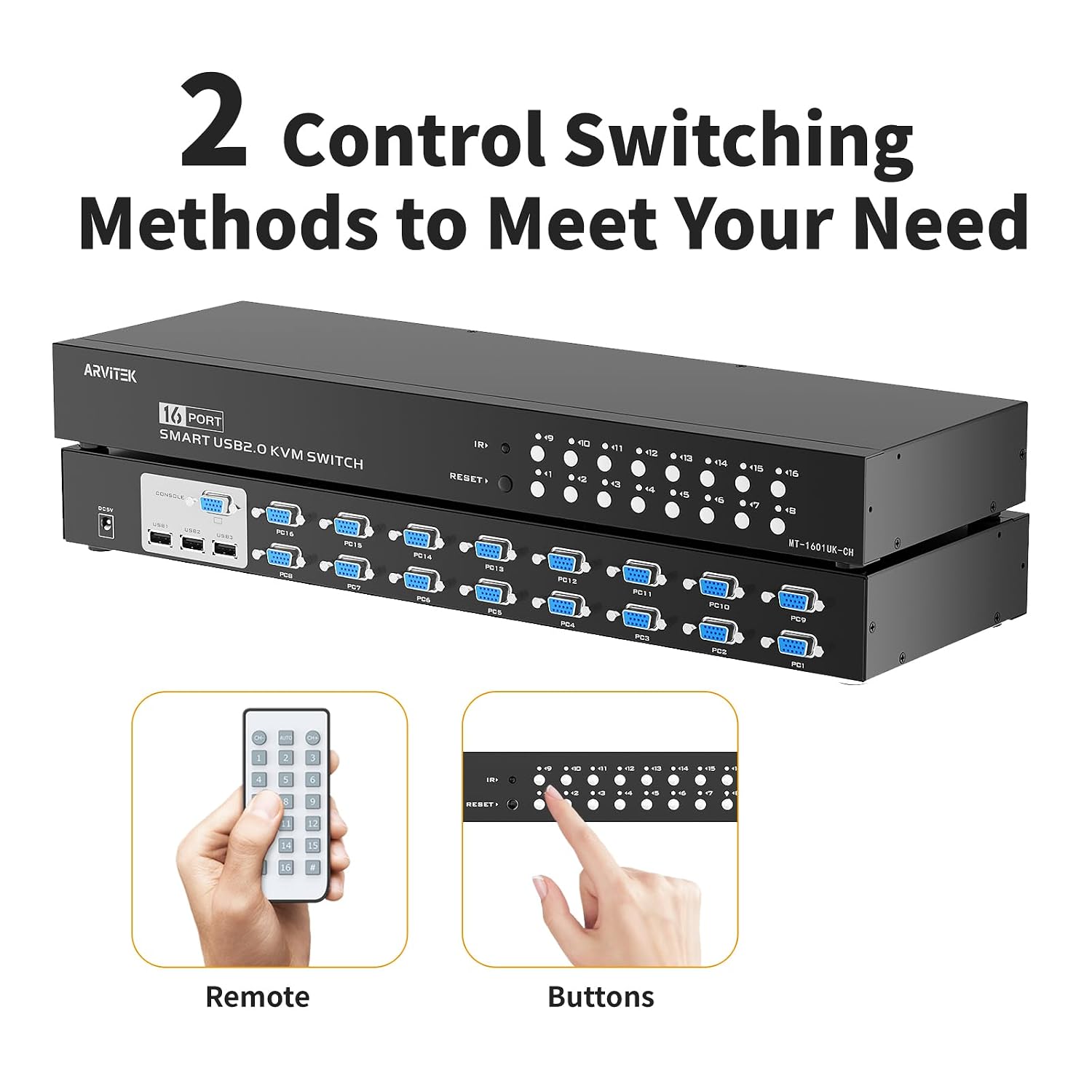 16 Port KVM Switch VGA, 16 Computers Share 1 Set of Monitor, Keyboard, Mouse, Printer, 16 in 1 Out Rack Mount KVM with 3 USB 2.0 Port (Included 16 VGA KVM Cables + Remote)