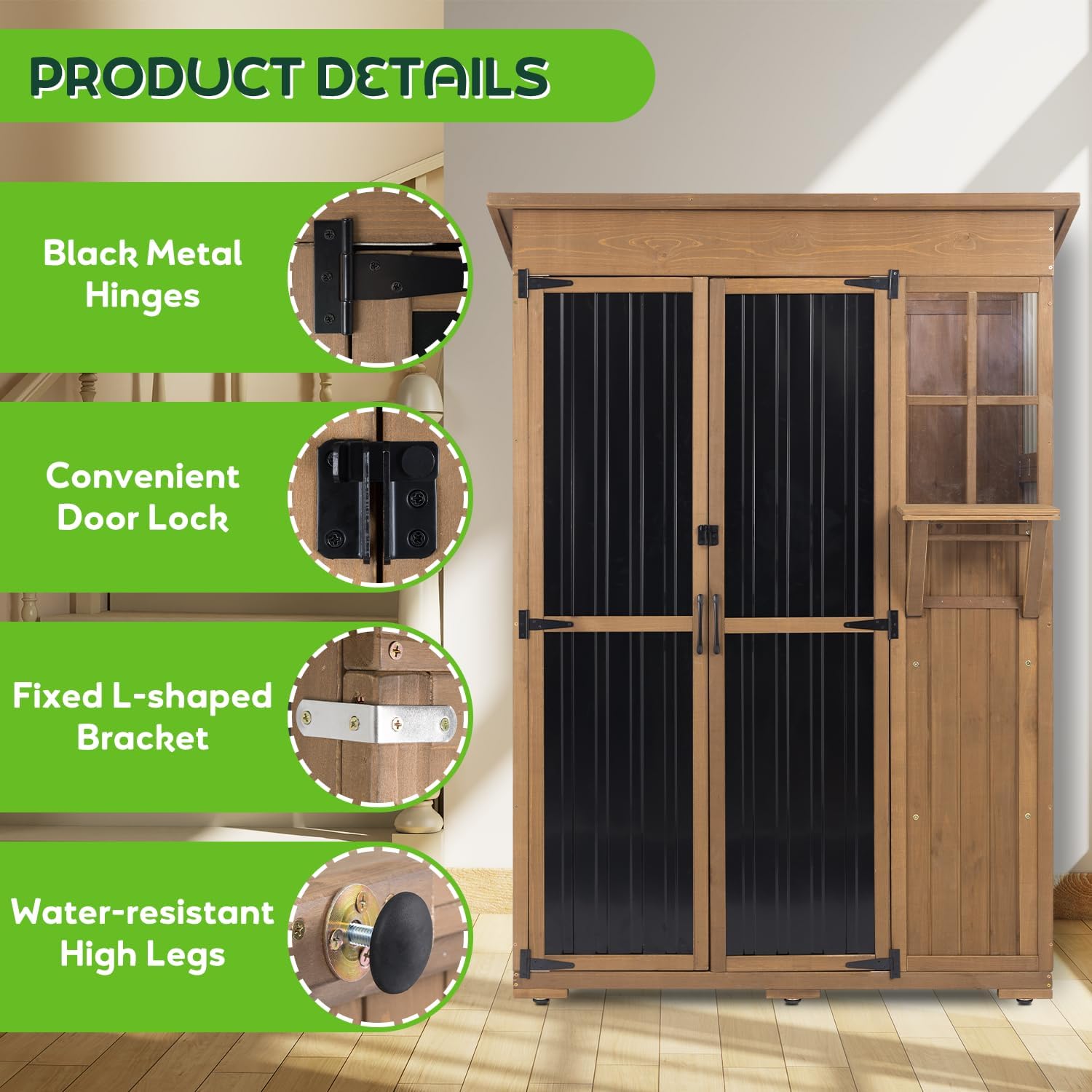 51' L Outdoor Storage Cabinet Waterproof with Shelves, Outside Storage Shed Backyard Tall Cabinet with Fold-Out Table for Patio, Garage, Garden, Pool Accessories Storage