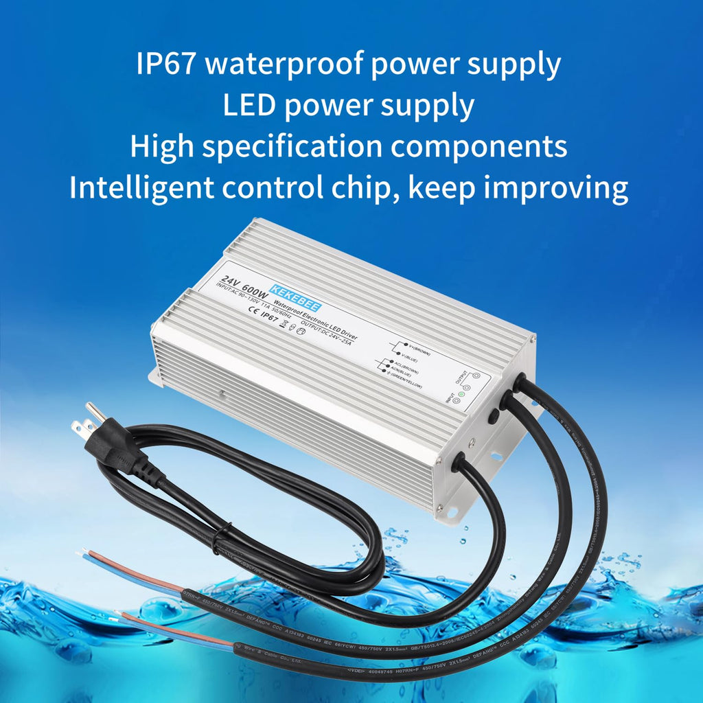LED Driver 24V600W Waterproof Power Supply 90V-130V AC to 24V DC 25A Low Voltage Transformer Garden Greening Decorative lamp LED Light Switch Power Supply