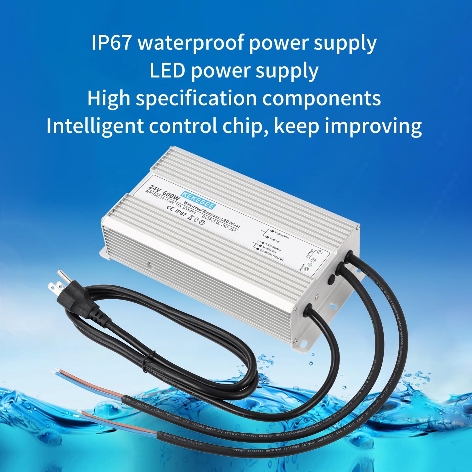 LED Driver 24V600W Waterproof Power Supply 90V-130V AC to 24V DC 25A Low Voltage Transformer Garden Greening Decorative lamp LED Light Switch Power Supply