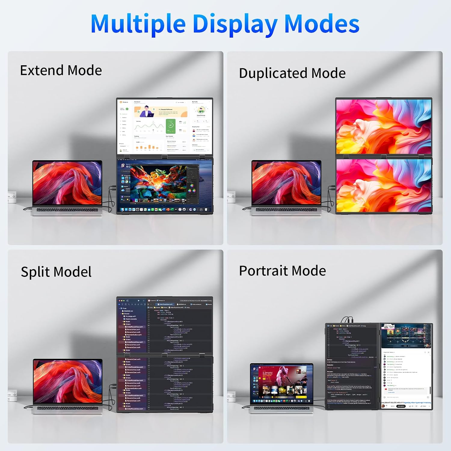 MAGICRAVEN Portable Dual Monitor for Laptop, Foldable Laptop Screen Extender, Plug & Play No Driver, 1080P FHD IPS Triple Screen for Travel & Office, Compatible with Mac, Windows -18.5'