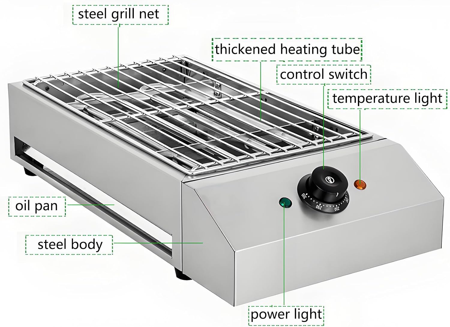 2600W Countertop Electric BBQ Grill, Commercial And Home Use Stainless Steel Barbecue Griddle Smokeless Cooking Oven for Indoor Outdoor Picnic 122° F To 572°F for Burgers Fish Steak