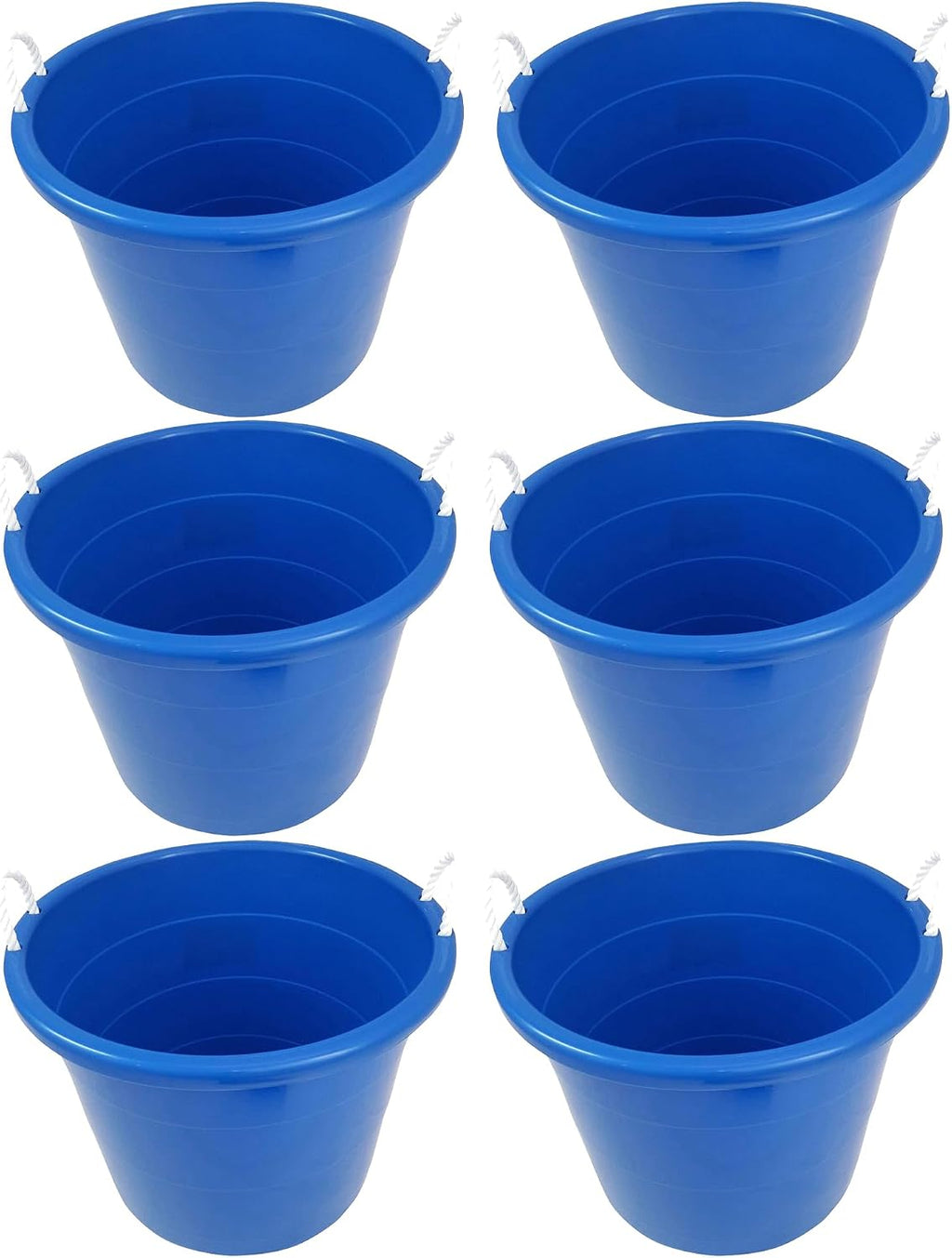 HOMZ 6-Pack Utility Tub, Large Plastic Storage Bucket with Rope Handles, 18 Gallon, Blue - Portable Indoor and Outdoor Buckets for Kitchen, Laundry, Garden, Bathroom, and Garage Organization