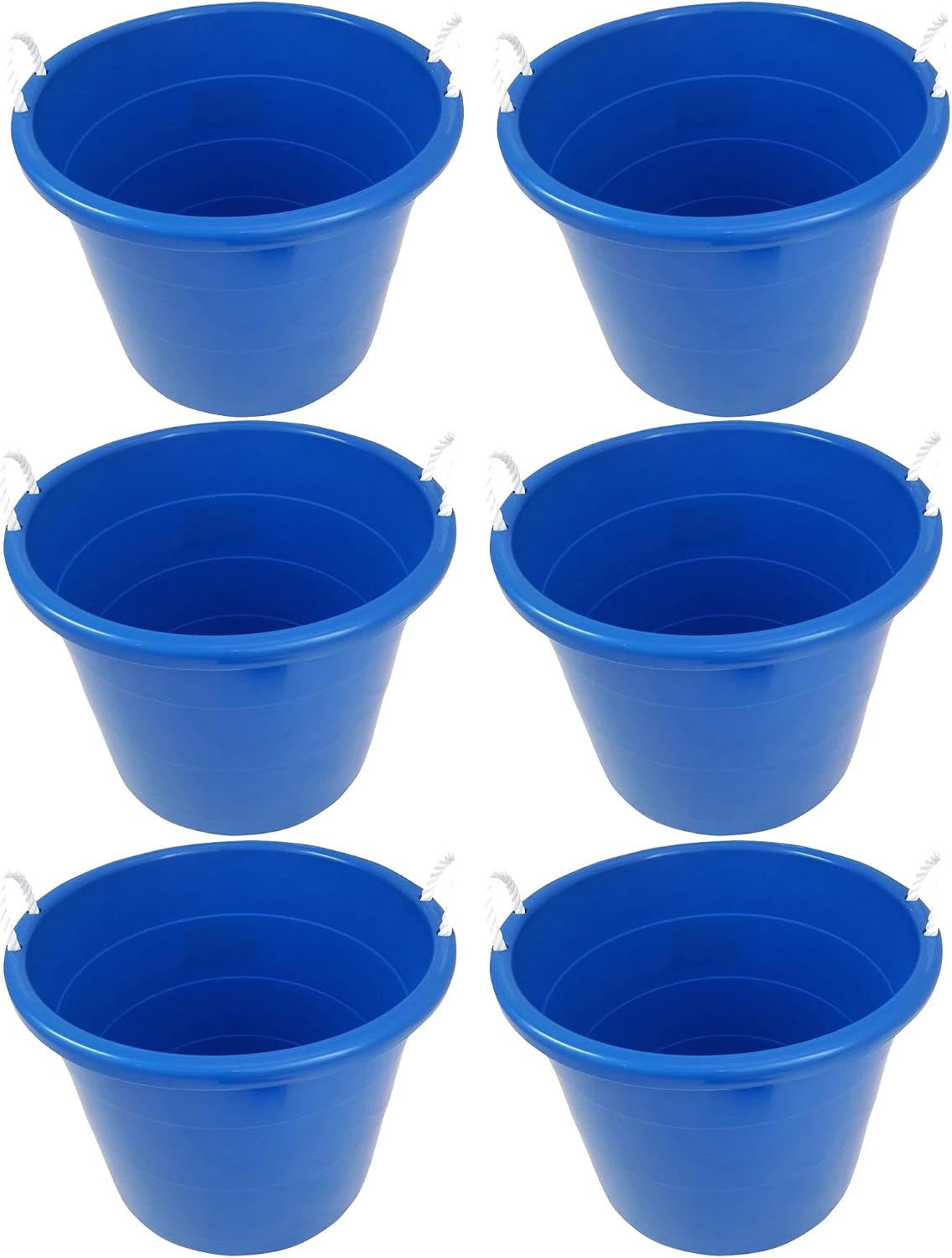 HOMZ 6-Pack Utility Tub, Large Plastic Storage Bucket with Rope Handles, 18 Gallon, Blue - Portable Indoor and Outdoor Buckets for Kitchen, Laundry, Garden, Bathroom, and Garage Organization