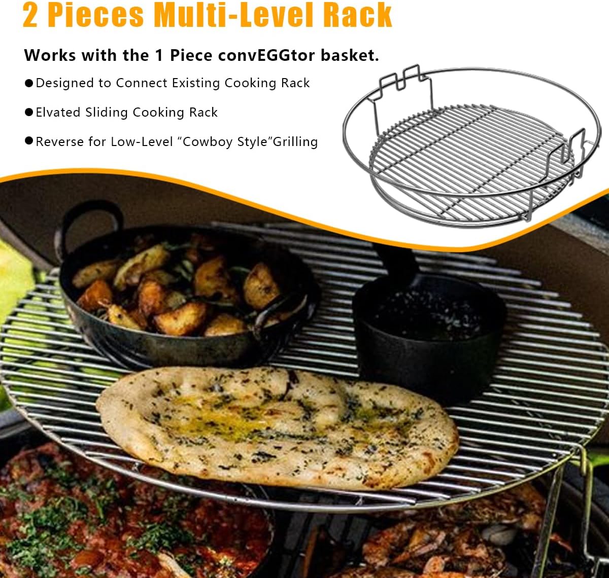 5 Piece Replacement Kit for Big Green Egg XL, Rack for Eggspander 5 Piece Kit Conveggtor Basket 304 Stainless Steel Grill Stack Rack with Removable Cooking System Expander Rack