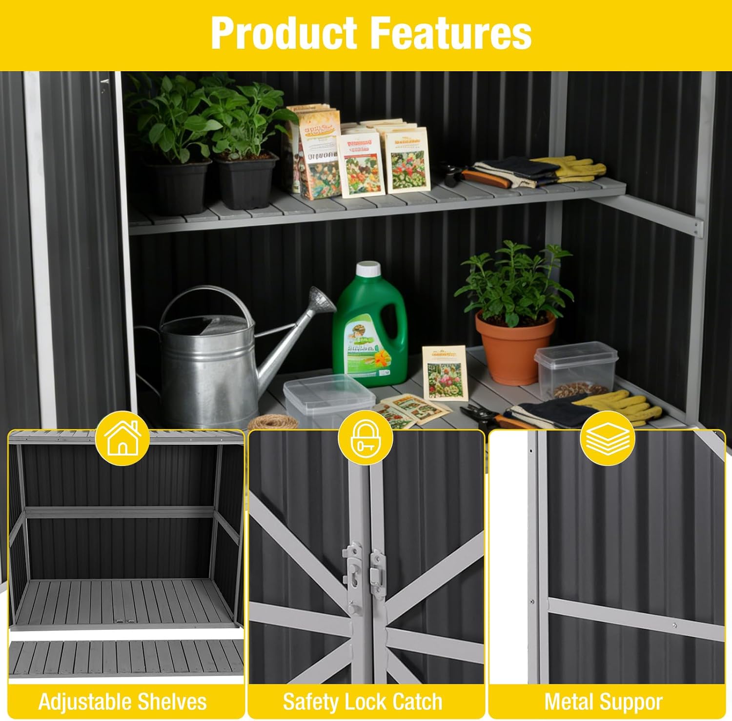 Aivituvin Outdoor Storage Cabinet Trash Can Storage Shed Upgraded with Metal Frame for Garbage Can, Gardening Tools and Accessories 50.4' L x 26.7' D x 41.4' H - Black