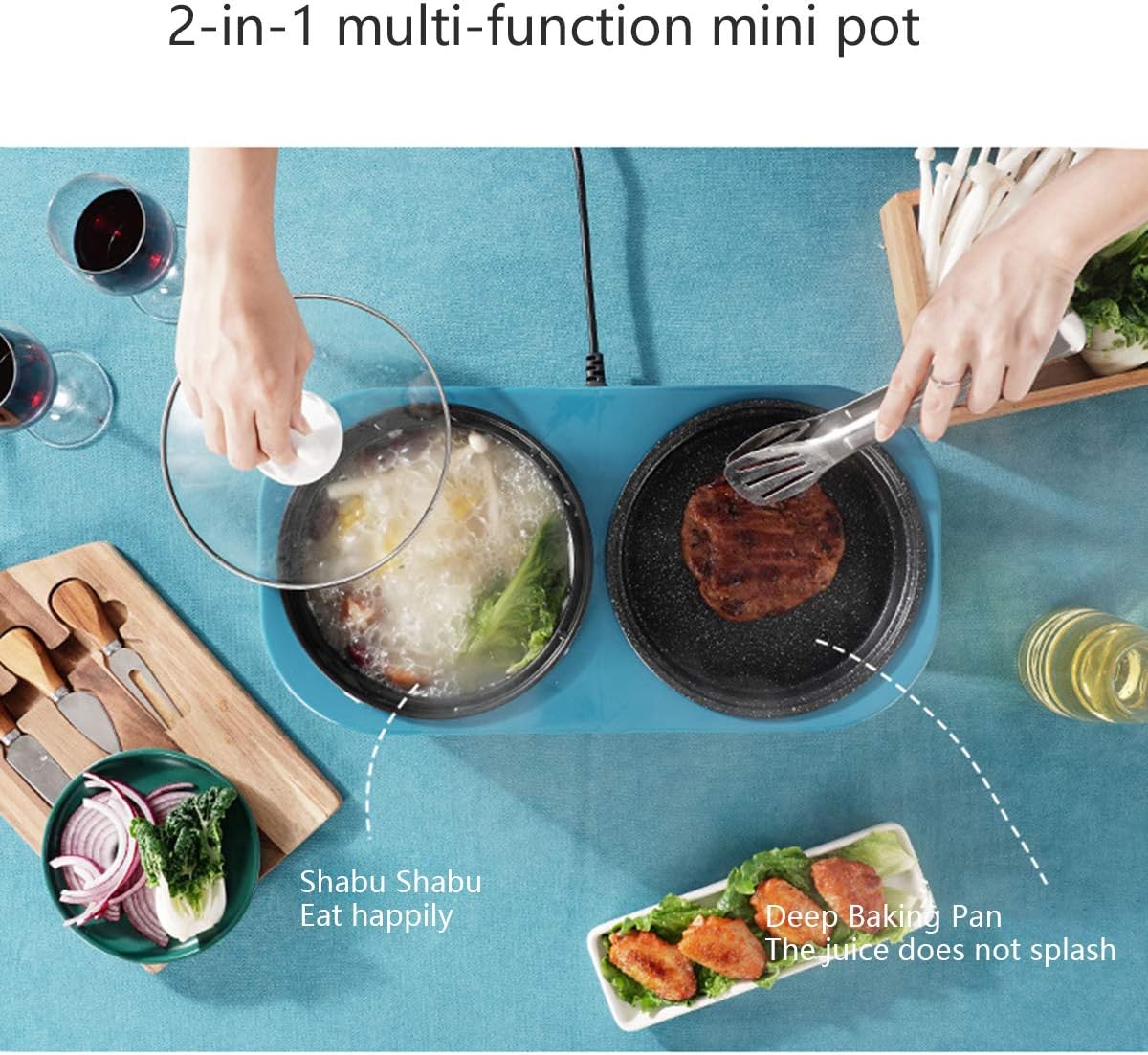 BBQ Smokeless Grill Portable Electric Grill, Portable Multifunctional Hot Pot,Household Grilled Fish Plate Electric Hot Pot Non-stick and Easy to Clean,Large Capacity Household Non-Stick Pan Electric