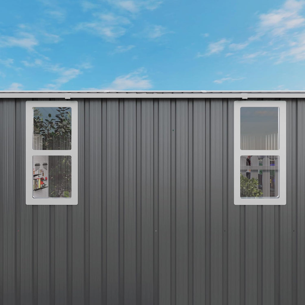 10x12x6.7FT Outdoor Storage Shed, Galvanized Steel Garden Shed with Lockable Door & Window, Waterproof Metal Tool Storage for Garden, Backyard, Patio, Lawn