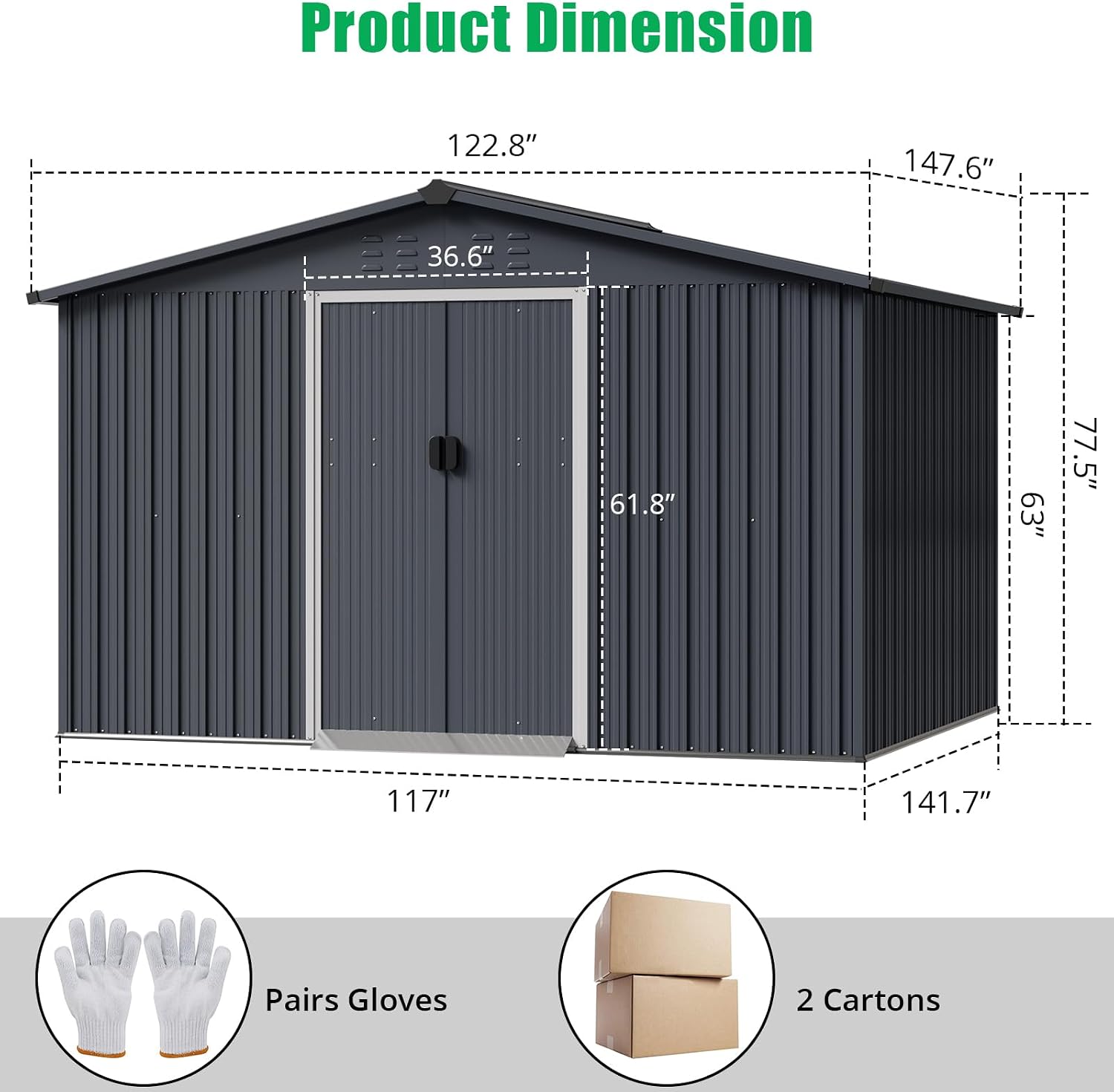 Garvee 10x12 ft Metal Storage Shed with Pitched Roof & Lockable Door, Outdoor Weatherproof Yard Tool Storage Shed for Organizing Bike, Lawn Mower, Tools and Equipment in Backyard, Yard, Lawn, Grey