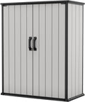 Keter Premier Tall 4.6x5.6 ft Resin Outdoor Storage Shed, Backyard Garden Shed with Shelving Brackets for Tools, Patio Furniture, Pool & Bike Storage, Grey & Black, 62 cu. ft Capacity