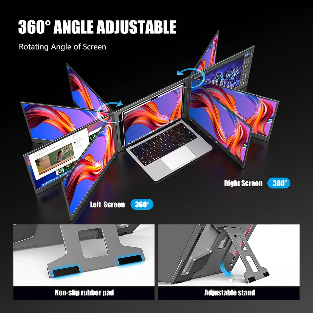 Dual Screen Laptop Monitor Extender, 15.6' Fully Compatible Laptop Triple Screen Extender, FHD 1080P IPS Portable Monitor for Laptops 12~17 inch, Plug & Play with USB-C for Win/Mac/PS5/Switch/PS4