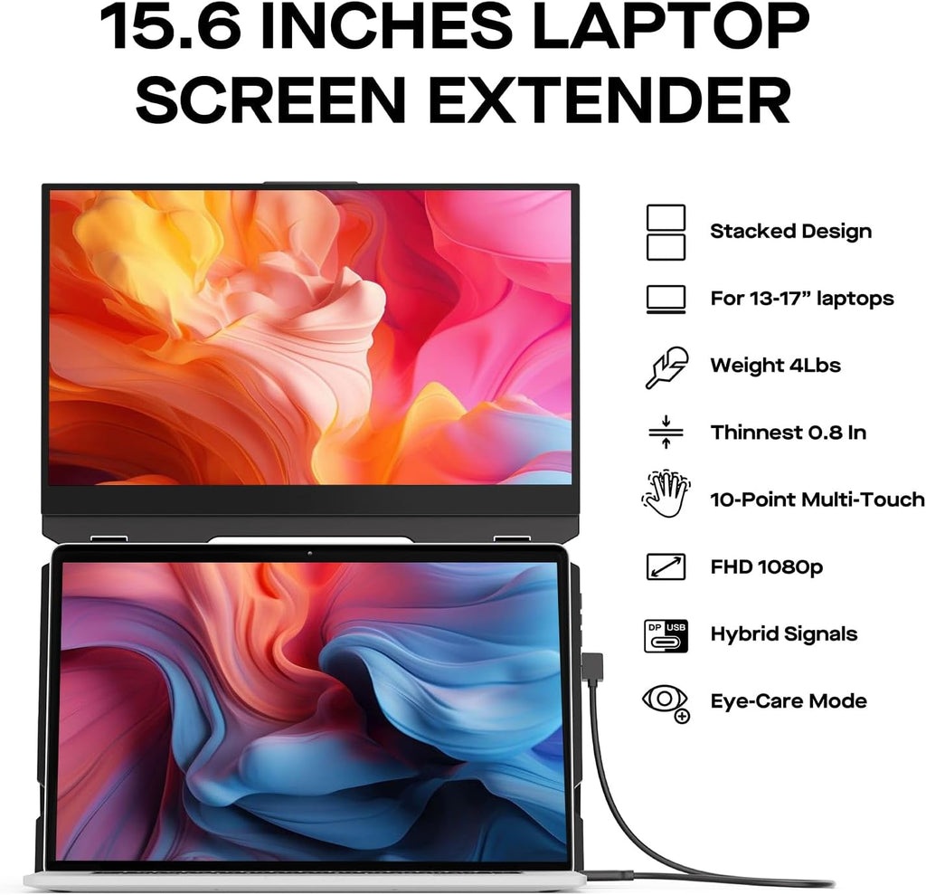 New Mobile Pixels Duex Float Portable Monitor, 15.6' FHD 1080P IPS Ultra Slim Laptop Screen Extender, USB A/USB C/HDMI Plug and Play Auto Rotated, Windows/Mac/Android/Switch Compatible