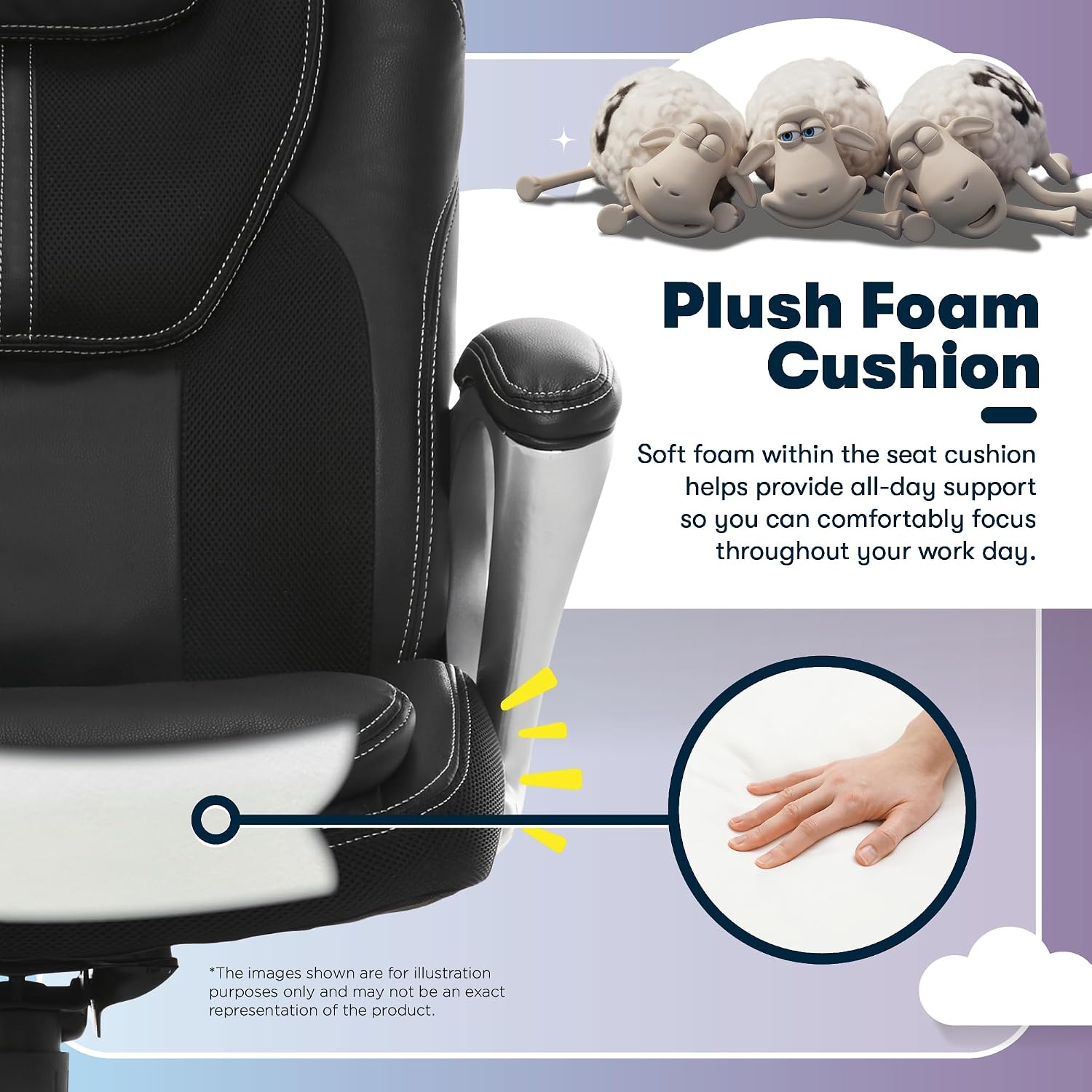 Serta Amplify Executive Office Chair with Faux Leather and Mesh, Adjustable Ergonomic Comfy Seat with Lumbar Support, Modern Computer DeskChairs, Swivel Rolling Wheels, Black