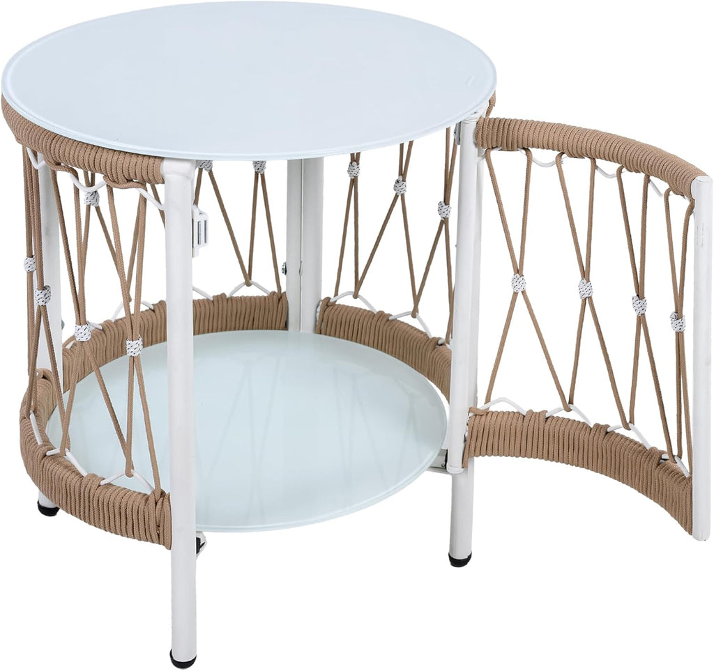 Christopher Knight Home Janna 3-Piece Bohemian Outdoor Patio Furniture Set, Set of 2 Swivel Lounge Chairs with Cushions & Glass Top Side Table, Patio Conversation Set for Garden, Beige + Natural