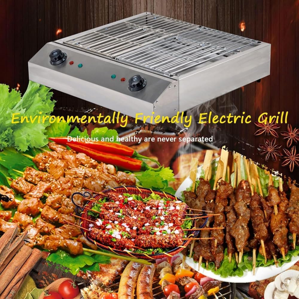 Electric Table Top Griddle Smokeless BBQ Barbecue Grill - Indoor Cooking with Water Drip Tray & Temperature Control for Kebab Grill