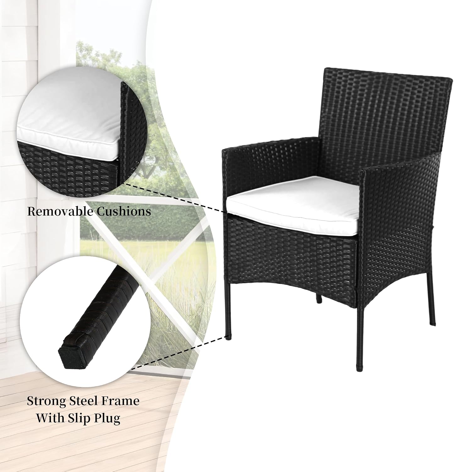 4 Pieces Patio Furniture Set,Rattan Chair Wicker Sofa Garden Conversation Sets,Outdoor Patio Set for Garden Lawn Pool or Backyard,Armrest Chair Loveseat with Tempered Glass Table（Black）