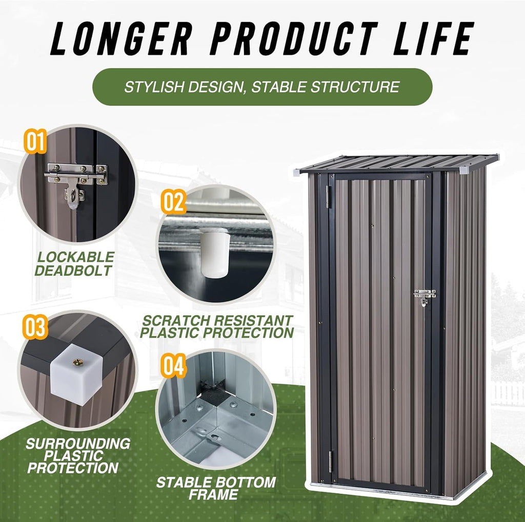 Aoxun 3'x2.1' Outdoor Metal Storage Shed with Lockable Doors, Steel Utility Tool Shed, Metal Sheds Outdoor Storage for Garden, Patio, Backyard and Lawn, Brown