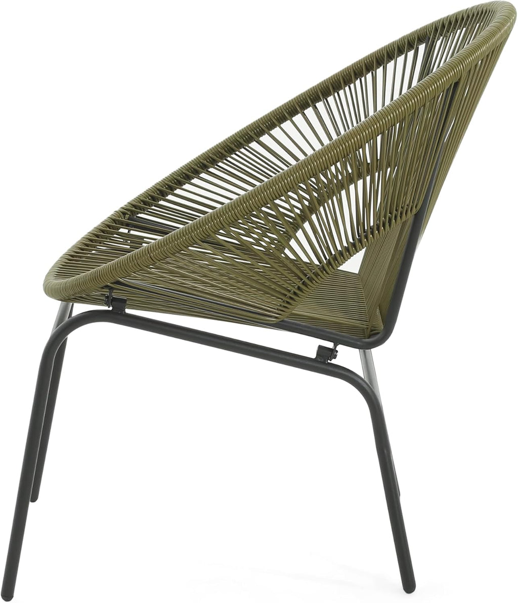 Christopher Knight Home Outdoor Wicker Club Chairs Set of 2, Iron Frame Papasan Chairs for Patio Furniture Set, Poolside Garden Comfy Sofa Set, Green