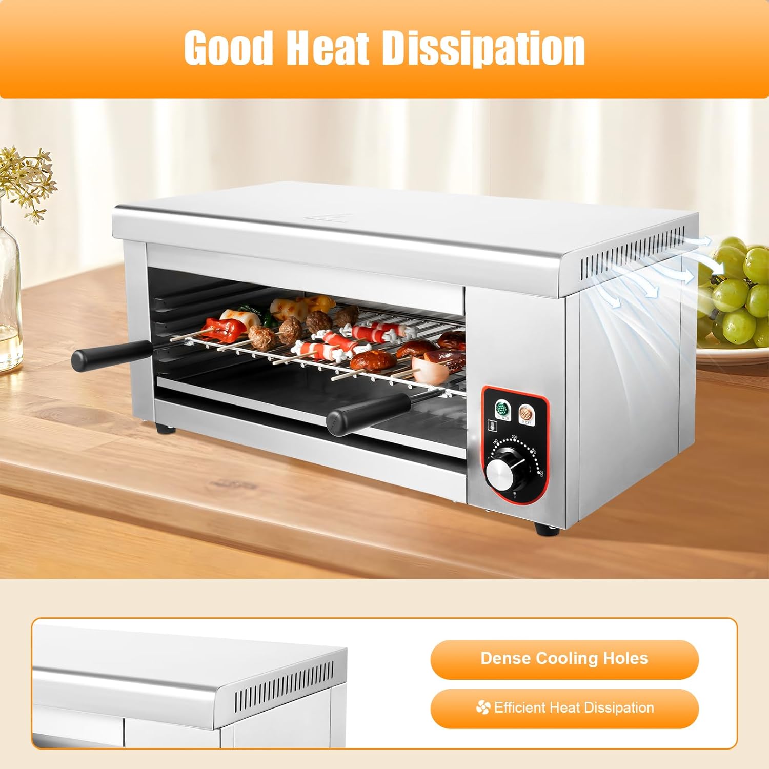 1500W Electric Cheese Melter Machine, 110V Electric Cheese Melter Cheesemelter Grill 122-572°F Stainless Steel Toaster Oven Countertop Salamander Broiler Grill for Restaurant Kitchen Home Toast