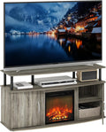 Furinno Jensen Fireplace TV Stand, Entertainment Center, TV Console for TV up to 55 Inch with Fireplace and Doors Storage Cabinet, for Living Room, Bedroom, French Oak Grey